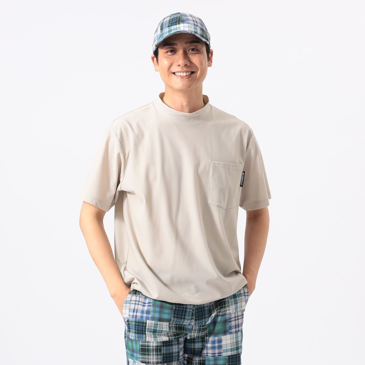 新品　ゴルフUNBIND メッシュシャツ ベージュ　モックネック ORANGE LABEL ナイロン メッシュ モックネックシャツ(半袖シャツ