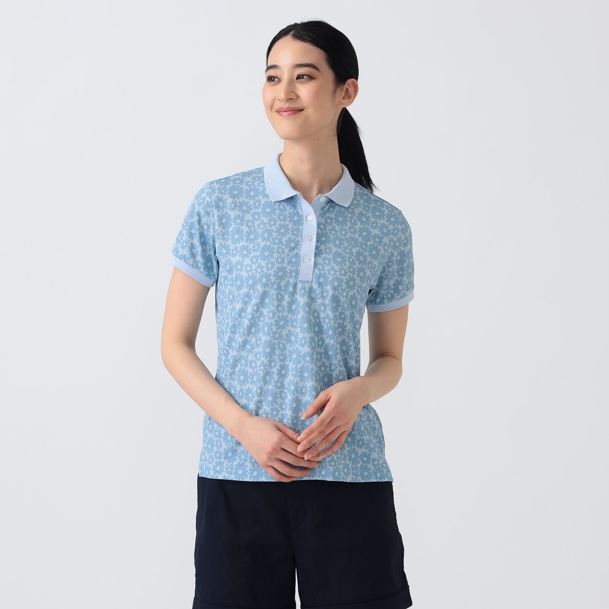 BEAMS GOLF PURPLE LABEL フラワープリント ポロシャツ L PURPLE LABEL シャドー フラワープリント ポロシャツ レディス(半袖
