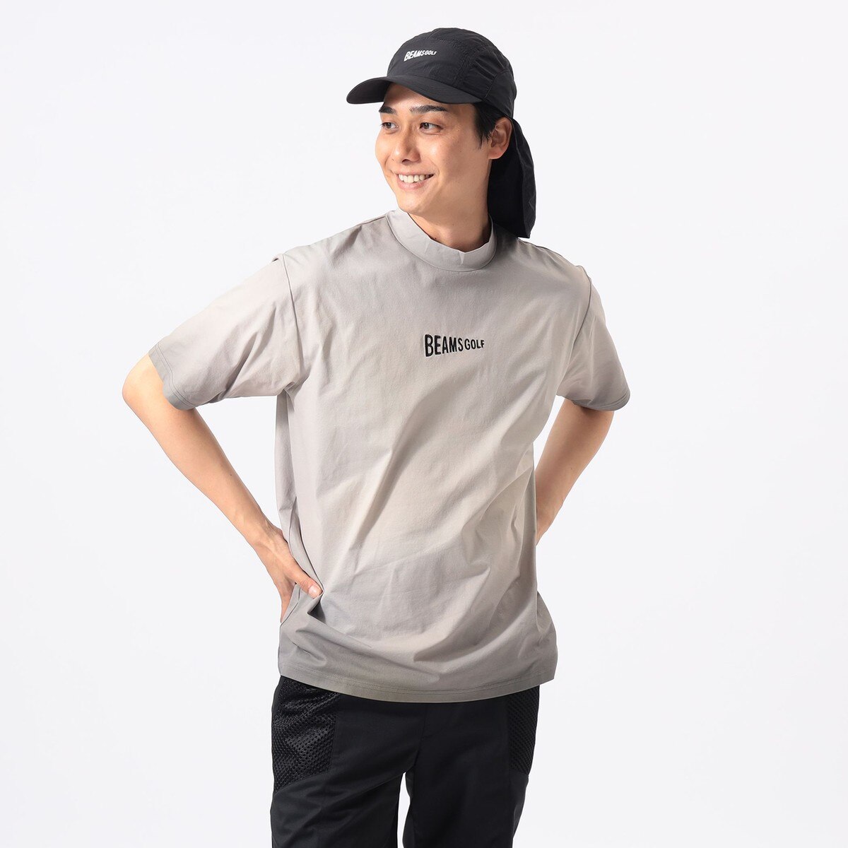 ORANGE LABEL ムラ染め風プリント モックネックシャツ(半袖シャツ