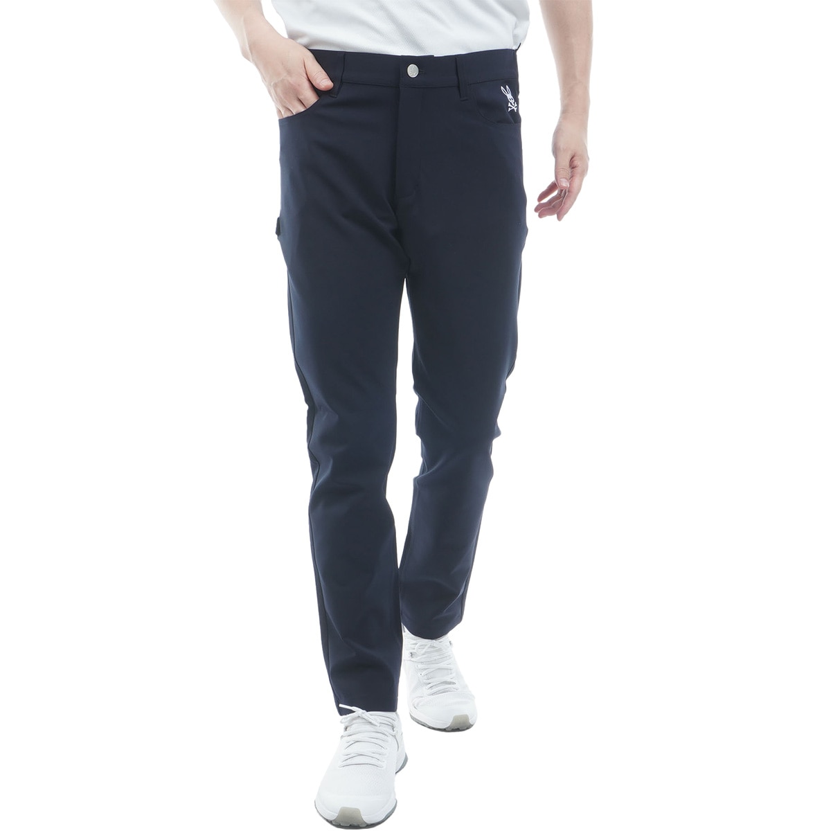 サイコバニーゴルフ　ファイブポケットパンツ　ブルー×ネイビー　サイズM GOLF SOLOTEX ストレッチ ダブルクロス 5ポケットパンツ(ロングパンツ