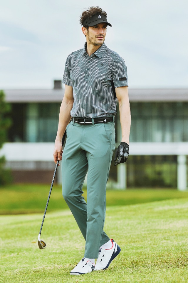 ストレッチ MID SUMMER2 モノグラム柄切替ハーフジップ半袖シャツ(半袖