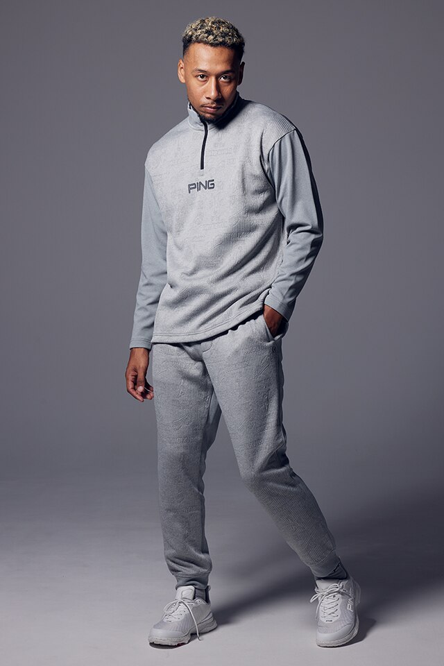 ハーフジップ ストレッチハイネックセーター(中間着(セーター